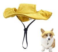 Jorzer - Chapeau de soleil pour chien, bob réglable avec trous d'oreille, protection solaire, velours côtelé, jaune, 3,5 à 7,5 kg