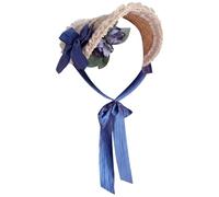 Jorzer Chapeaux victoriens pour femmes, bonnet victorien réglable avec nœuds bleus et décor en dentelle blanche, chapeau Lolita avec sangle pour chapeaux de costumes de fête thé.