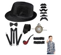 Jorzer Costume de gangster, costume des années 1920 pour enfants comprenant un chapeau Fedora, une cravate, un nœud, des bretelles, une montre de poche et plus encore, articles pour enfants
