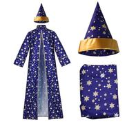 Jorzer Costume de magicien à manches longues, robe et chapeau de magicien bleu, cape en polyester à motif d'étoile, robe pour adultes pour fête d'Halloween, cosplay (M)