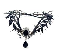 Jorzer Couronne de bois de cerf gothique noir couronne de bois de cerf vintage exquise couronne de fleurs avec cristal et ruban décoratif pour diadèmes d'Halloween