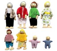 Jorzer Dollhouse People Complete Dollhouse Family Réglage des poupées en Bois avec des Membres Mobiles Family Play-Play House pour Une décoration intérieure Chaude de 8