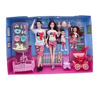 Jorzer Ensemble de poupées familiales de 5 poupées Enceintes à articulations Mobiles avec bébé dans Le Ventre, Papa et 2 Enfants pour l'éducation et Accessoires Maison poupée Enceinte, béb