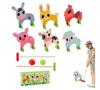 Jorzer Ensembles de Croquet avec poignées, Ensemble de Croquet en Bois avec Animaux Dessin animé avec guichets et balles, Jouets Sport interactifs et Mignons pour la Famille Parent-Enfant