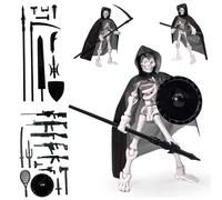 Jorzer Figure d'action du Squelette, Jouet Squelette Mobile à Plusieurs articulations avec Cape à Capuche et Armes, Figure d'action en Plastique pour collecteurs décorations de Bureau.