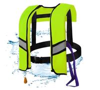 Jorzer Gilet de Sauvetage Gonflable Manuel/Auto-gonflant, Gilet Gonflable en Nylon 150 N avec sifflet, Boucle de déverrouillage et Bandes réfléchissantes, sans Bouteilles gaz, Vert