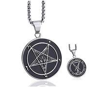 Jorzer Hommes collier de pendentif en acier inoxydable scellant de Satan Sigil de Lucifer à la fois la chaîne pentagramme inversée diable