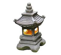 Jorzer - Lanterne japonaise en pierre - Lampe de jardin - Énergie solaire - Lanterne pagode - Décoration de jardin - Cour intérieure - Lampe solaire en résine