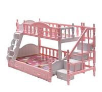 Jorzer Lit superposé de poupée de bébé pour Filles, Simulation Miniature, lit Maison poupée Dessin animé Mignon avec escaliers, Meubles Maison en Plastique, Mini Meubles d'a
