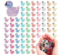 Jorzer Lot de 100 Mini Canards pailletés phosphorescents avec Lunettes de Soleil, Mini Animaux en résine pour Maison poupée, Paysage, Animaux Miniatures, Aquarium, Micro Jardin féérique