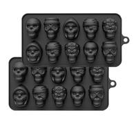 Jorzer Lot de 2 moules en silicone en forme de tête de mort - 10 cavités - Résistant à la chaleur - Moule à gâteau 3D flexible pour Halloween