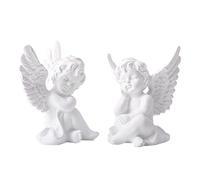 Jorzer Lot de 2 sculptures de chérubins en résine - Statue décorative en forme de bébé ange - Blanc