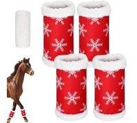 Jorzer Lot de 4 Bandages pour Pattes de Cheval, Motif Rouge sur Le thème Noël, Doublure en Peluche épaisse et Douce, Bandages pour Chevaux avec Bande Auto-agrippante, Taille Unique