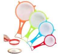 Jorzer Lot de 4 tamis en plastique, petite passoire portable en maille fine, fonctionnelle et légère, surface lisse, hygiénique et facile à nettoyer, pour légumes, farine