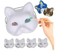 Jorzer Lot de 5 masques de chat avec maille pour les yeux à peindre, masques de cosplay de 17,8 x 17,8 x 7,6 cm, masque de Therian avec sangle élastique, accessoires de costume pour cosplay, fête