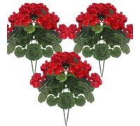 Jorzer Lot de 6 géraniums artificiels réalistes de 35,6 cm avec branches réglables - Géranium en soie vive et durable pour intérieur et extérieur - Rouge