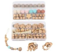 Jorzer Lot de 84 Perles en macramé Naturelles en Bois, crochetées à Faire soi-même avec Clips pour Attache-tétine, Bracelets, Loisirs créatifs et macramé.