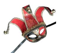 Jorzer Masque de bouffon pour hommes et femmes, masque vénitien exquis, demi- avec sangle de tête, 7, 5 x 13, 4 pouces, Halloween pour fête, cosplay, scène, jouets et jeux rouges..