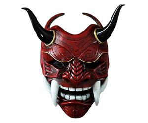 Jorzer Masque Oni Effrayant Masque Complet en Latex Japonais Hannya avec et Corne de bœuf 11 x 9, 5 Masques de Diable d'horreur pour Halloween Mascarade Accessoires Cosplay Rouge Oni Samurai Devi
