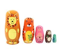 Jorzer Matryoshka Russe en Bois Dessin animé Animaux poupées gigognes Tigre Cochon Singe Hibou 5 Couches poupée Russe Ensemble Style1 Jouets et Jeux Matryoshka Wooden Cartoon