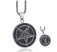 Jorzer Men de collier pendentif en acier inoxydable scellé de Satan Sigil de Lucifer les deux bijoux de chaîne de pentagramme inversé de chèvre baphomet de diable 26 pouces