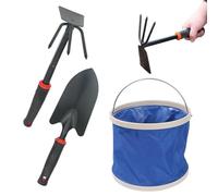 Jorzer Outils de Jardin 3 pièces/Ensemble râteau à palourdes Double Face avec Pelle et Seau d'eau Pliable 9L râteau à palourdes houe de Jardin Outil Main Outils Jardinage