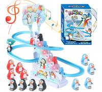 Jorzer Piste de Voiture Jouet Pingouin électrique Escalade escaliers Jouets avec 9 Pingouin Jouet Jeu de Piste Course avec Musique et lumières LED Clignotantes Glisser Jouets Montagnes Russes