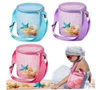 Jorzer Sac de Coquillage pour Enfants, 3 pcs de capacité Collection Sacs Plage en Maille cylindrique, Jouet Sable avec Sangles Transport réglables et Fermetures à glissière pour Filles g