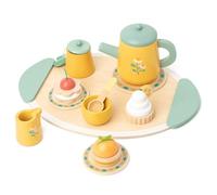 Jorzer Service à thé en Bois, Ensemble de thé en Bois avec théière, Tasse, Jouets à Dessert et Autres Jouets Alimentaires, Ensembles de Jeux rôle pour Les Tout-Petits 3 5 Ans, fête, Nourriture, jou