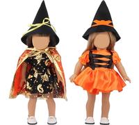 Jorzer Vêtements et Accessoires de poupée de 18 Pouces, Comprenant Un Chapeau et Une Robe sorcière, Jolis vêtements poupée Orange, Costumes d'halloween pour Filles, 2 Ensembles