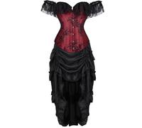 Josamogre Bustiers et Corsets Femme Jupe Top with Sleeves Hors De Lépaule Dentelle Floral Vintage Guêpière Halloweenn Vin Rouge XXS
