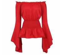Josamogre Chemise Femme Medieval Renaissance Blouses Top Rétro Victorien Épaule Dénudée Élégante Sexy Pirate déguisement Pourpre 3XL
