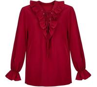 Josamogre Chemise Pirate Homme Médievale Renaissance Scottish Manche Longues Deguisement Costume Gothique Halloween Vintage Vin Rouge L