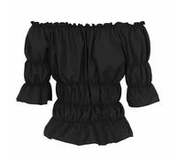 Josamogre Chemiser Femme Retro Vintage Renaissance Gothique Bouffantes Manche Court Col Bateau Blouse Epaule Nue Bustier Steampunk Noir S