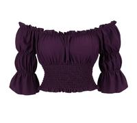 Josamogre Chemisier Femme Manche Courte Costume Medieval Renaissance Rétro Victorien Épaule Dénudée Élégante Sexy Top Vampire Pirate Violet 3XL