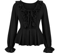 Josamogre Chemisiers et Blouses Femme Renaissance Costume Medieval Pirate Rétro Victorien Épaule Dénudée Élégante Sexy Top Noir M