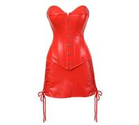 Josamogre Corset Bustier Cuir Overbust Steampunk Lingerie Sexy Guêpières avec la Suspenders Simili Top Halloweenn Femme RougeXS