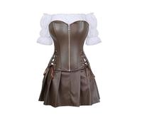 Josamogre Corset Bustier Jupe Femme Robe Chemises Set Faux Cuir Gothique Fermeture Éclair Sexy Grande Taille Burlesque Marron l