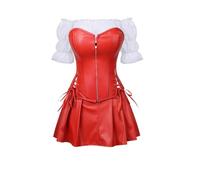 Josamogre Corset Bustier Jupe Femme Robe Chemises Set Faux Cuir Gothique Fermeture Éclair Sexy Grande Taille Burlesque Rouge XXS