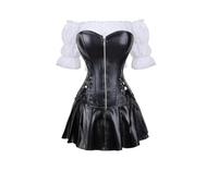 Josamogre Corset Bustier Jupe Femme Robe Chemises Set Faux Cuir Gothique Fermeture Éclair Sexy Grande Taille Burlesque Noir XXS