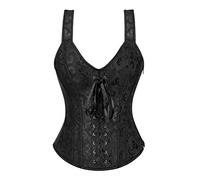 Josamogre Corset Bustier Sexy Basquesr Strap Satin Zip Overbust Dentelle pour Afficher Gothique Femmes Noir 7XL