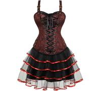 Josamogre Corset BustierRobes Jupe Courte Tutu Set Plus Size Vintage Steampunk Pirates Gothique Costume Halloween Rouge 4XL