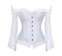 Josamogre Corset en Dentelle Femme Bustier Gothique Vintage Lace Serre Taille Chic Lingerie Lacets Manches Longues Fleuri Blanc M
