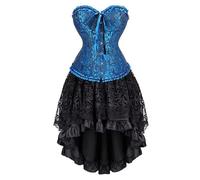 Josamogre Corset Jupe Bustier Overbust Robe Set Femmes Sexy Dentelle Lace Guêpière Lingerie Grande Taille Costumé Bleu S