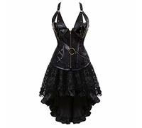 Josamogre Corset Jupe Steampunk Overbust Guêpière Bustiers Retro Minceur avec Jacket Burlesque Sexy Femmes Pirate Noir m