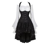 Josamogre Corset Underbust Femme Jupe Robe Chemises Top 3 Set Dentelle Sexy Burlesque Vintage Grande Taille Noir 2XL