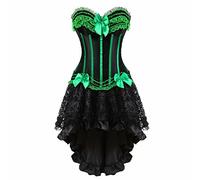 Josamogre Femme Rayures Overbust Corset Bustiers Jupe Asym?Trie Set Robe Sexy Dentelle Gothique Noir Vert M