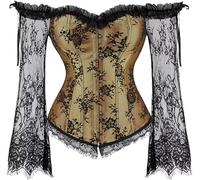 Josamogre Jaune Corset Femme Sexy Bustier Dentelle Manches Longues Gothique Vintage Lace Lingerie Lacets Fleuri L