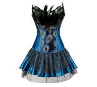 Josamogre Jupe Corset Bustier Sexy Dentelle Paon Plume Serre Taille Lingerie Femme Floral Broderie a Lacets Burlesque Bleu M