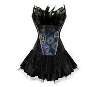 Josamogre Jupe Corset Bustier Sexy Dentelle Paon Plume Serre Taille Lingerie Femme Floral Broderie a Lacets Burlesque Noir 2XL